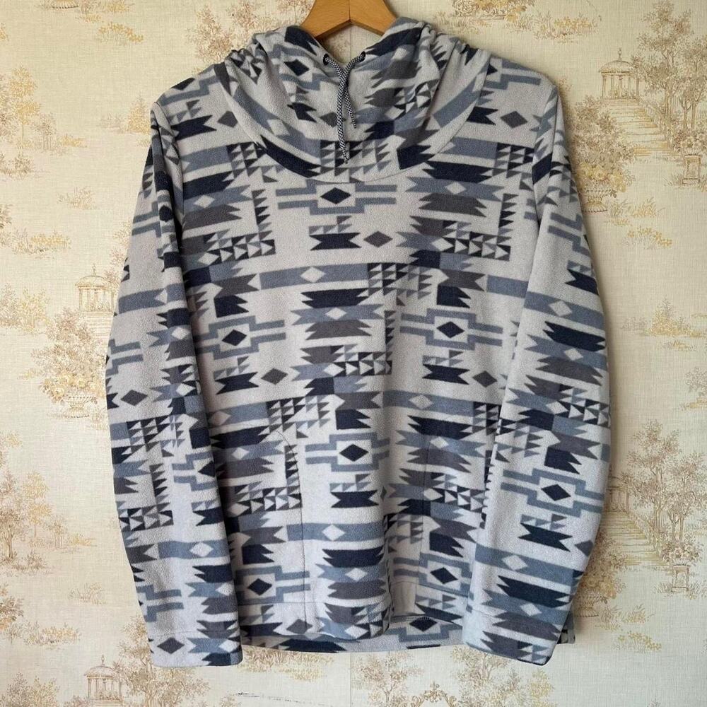 KAVU Bella Coola Fleece Pullover Hoodie Gray Southwestern Gorpcore Granola Girl
